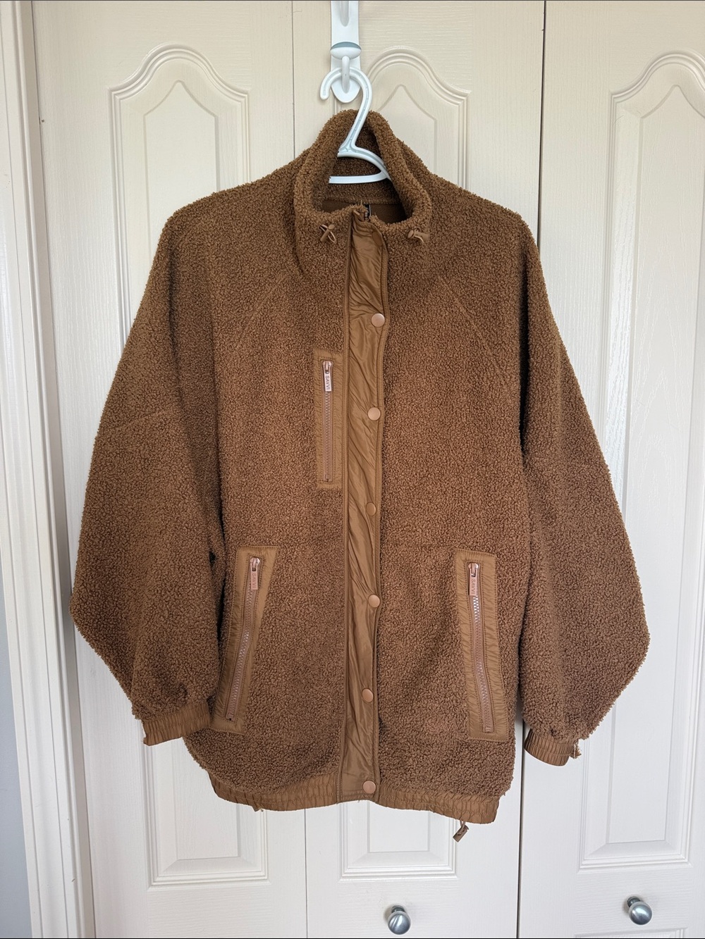 Savvi Oversized Brown Fleece Jacket - Casual Sherpa Zip-Up